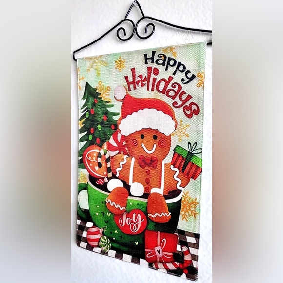 12x18 Happy Holidays Gingerbread Man Hot Cocoa Xmas Yard Decor Flag Hanging New - Picture 4 of 4